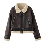 Wear Fur Integrated Lapel Thickening Warm Double-sided Casual Short Jacket Coat