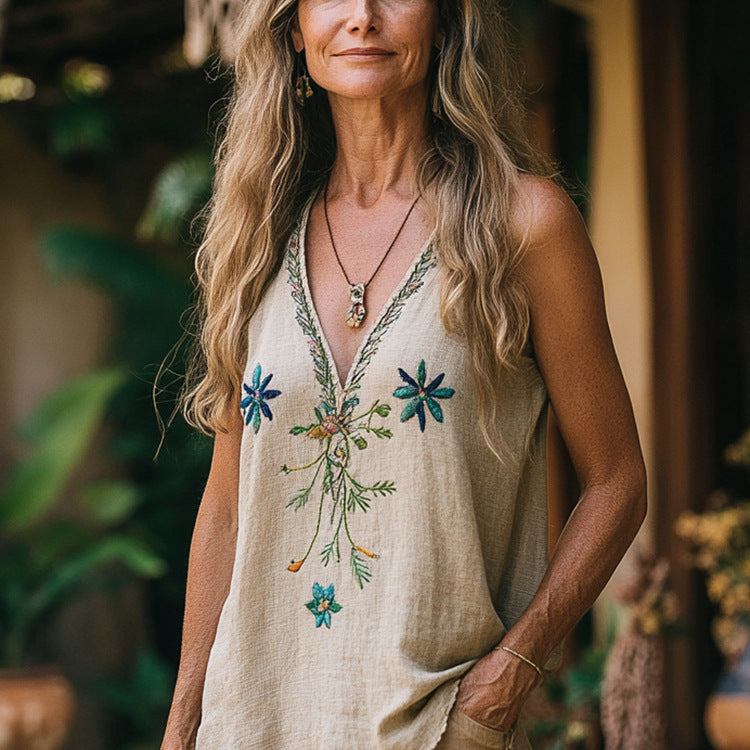 Women's Floral Printed V-neck Vest Top