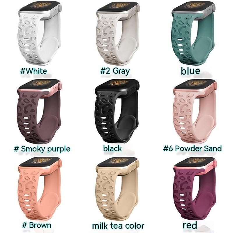 Applicable Watch Strap Watchs8ultra Laser Carving Embossed Leopard Print Butterfly Clasp Silicone