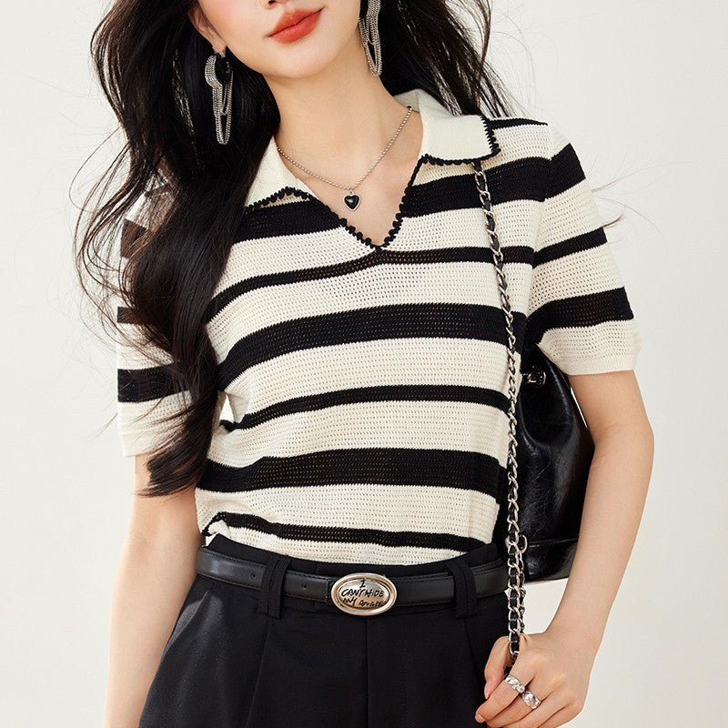 Abstract Knitted Puff Sleeve Top Women