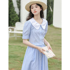 Blue Stripe College Style Skirt Design Two-piece Set