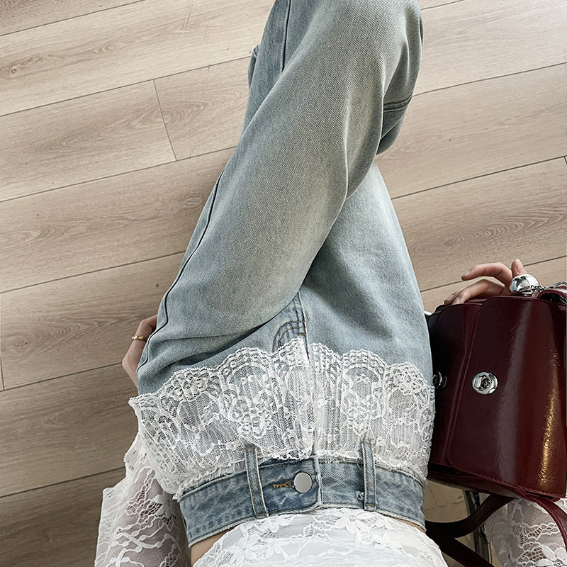 Loose Slimming And Straight Lace Wide Leg Jeans