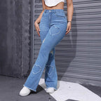 Washed Casual Heart-shaped Ripped Stretch Flared Jeans