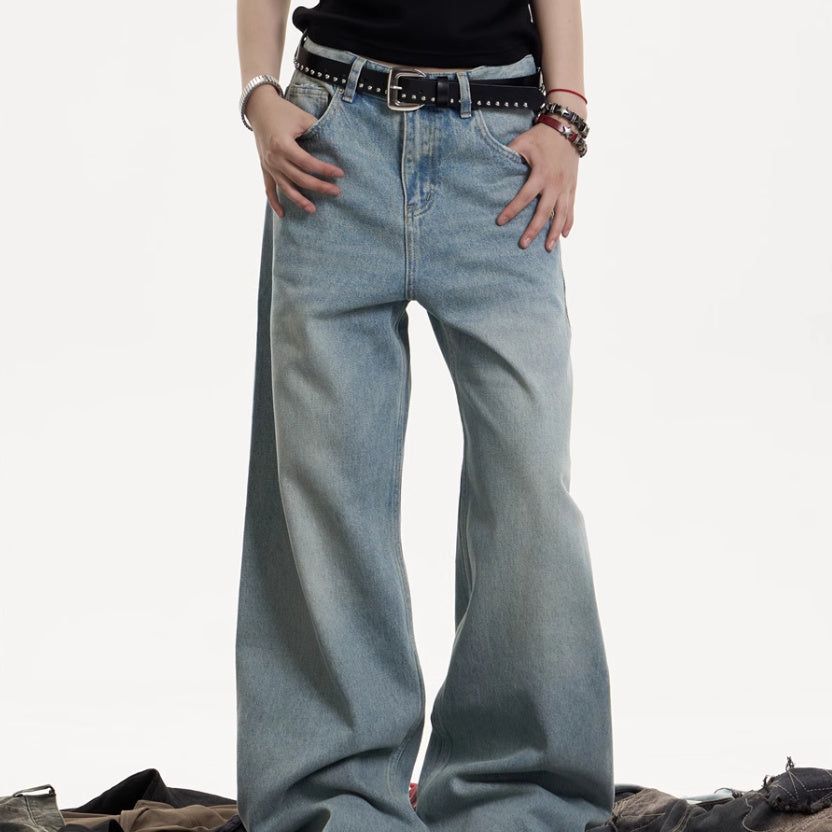 American Retro Washed Worn Jeans Women's Loose Straight