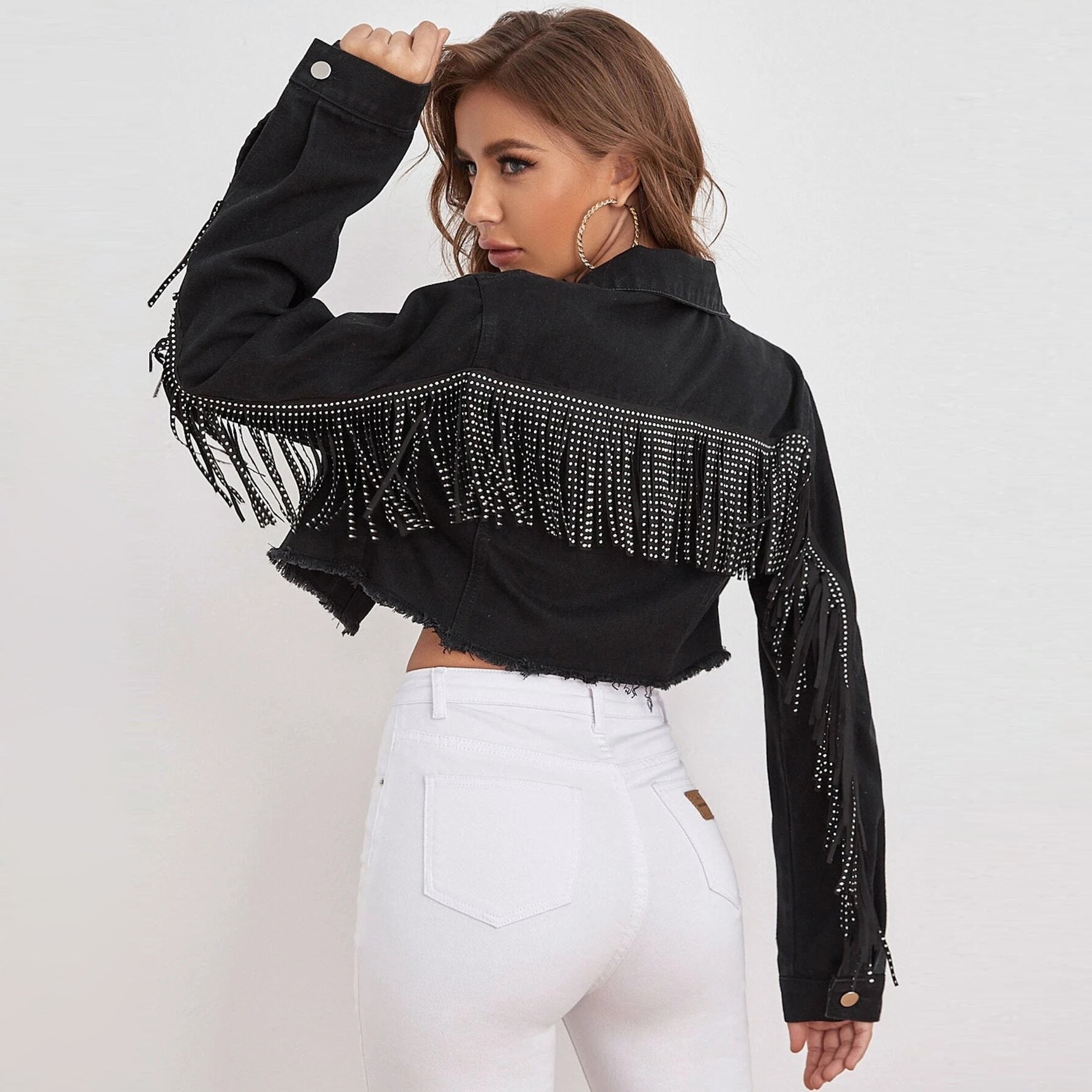 Women's Fashion Tassel Raw Edge Denim Jacket